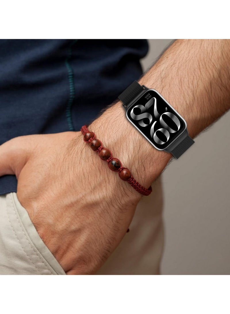 تنطبق على ال سوار الذكية 9 برو / ال سوار الذكية 8 برو / الأرز الأحمر ووتش 4 استبدال المعادن سوار الفولاذ المقاوم للصدأ استبدال شبكة معدنية سوار سوار قابل للتعديل - أسود - Image 5